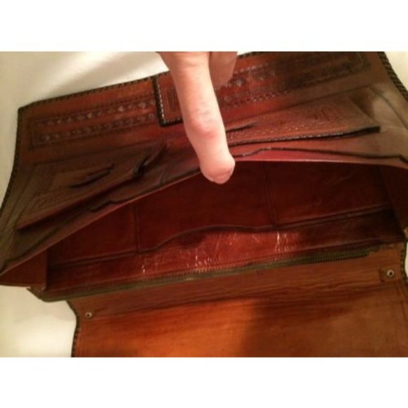 Vintage Bohemian Floral Etched Large Leather Clutch Bag - Picture 9 of 11